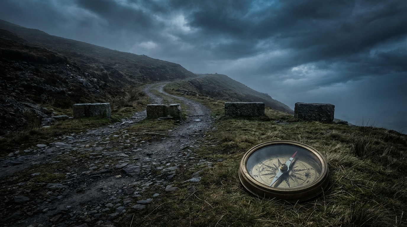 Winding road, hurdles, and compass symbolizing the Patriots 2026 schedule challenges