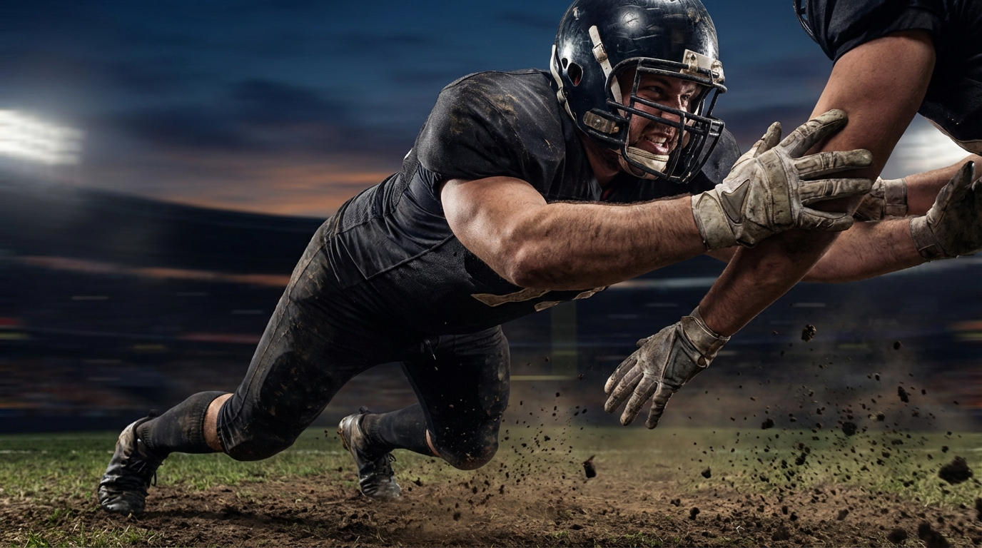 Professional defensive lineman exploding off the snap