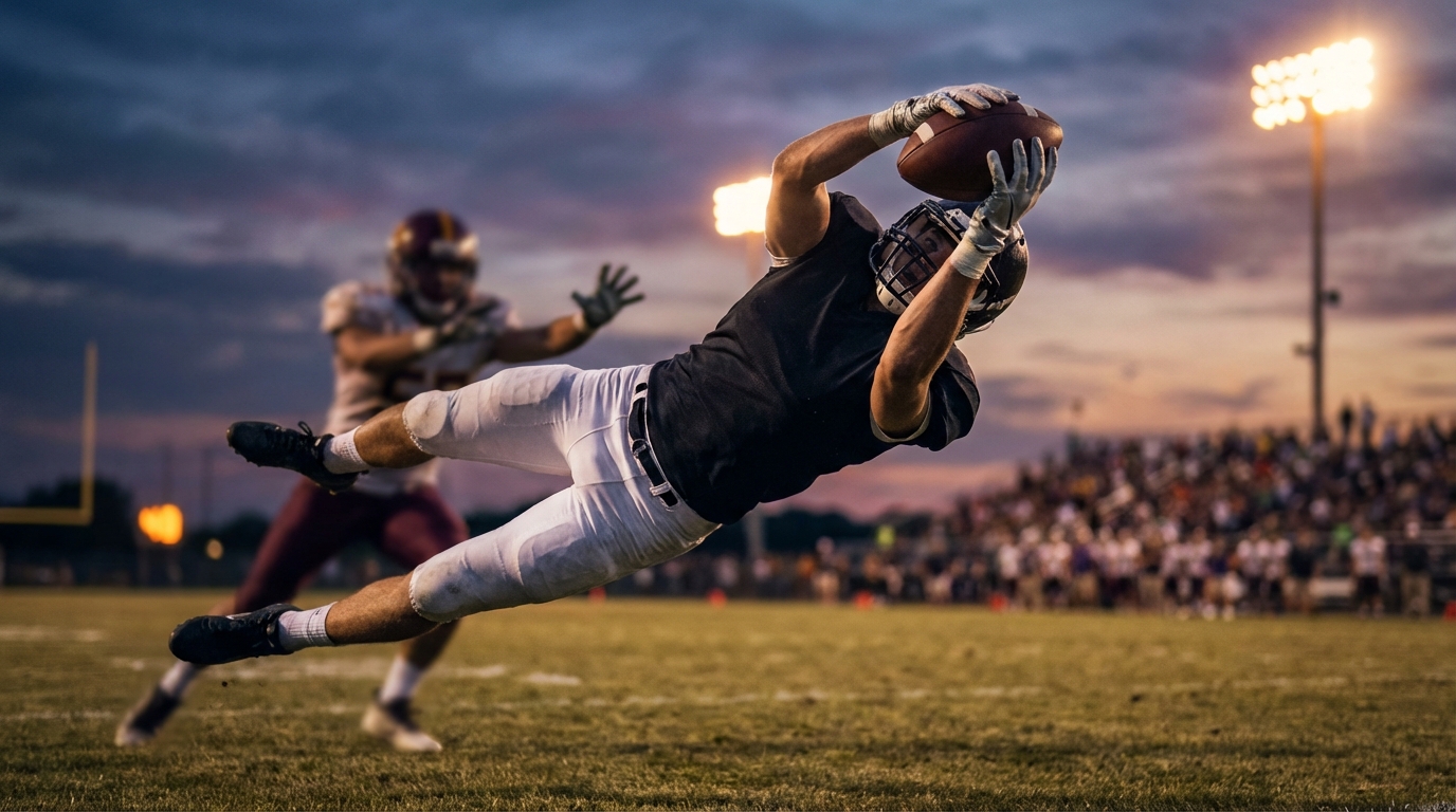 Football wide receiver catching a pass