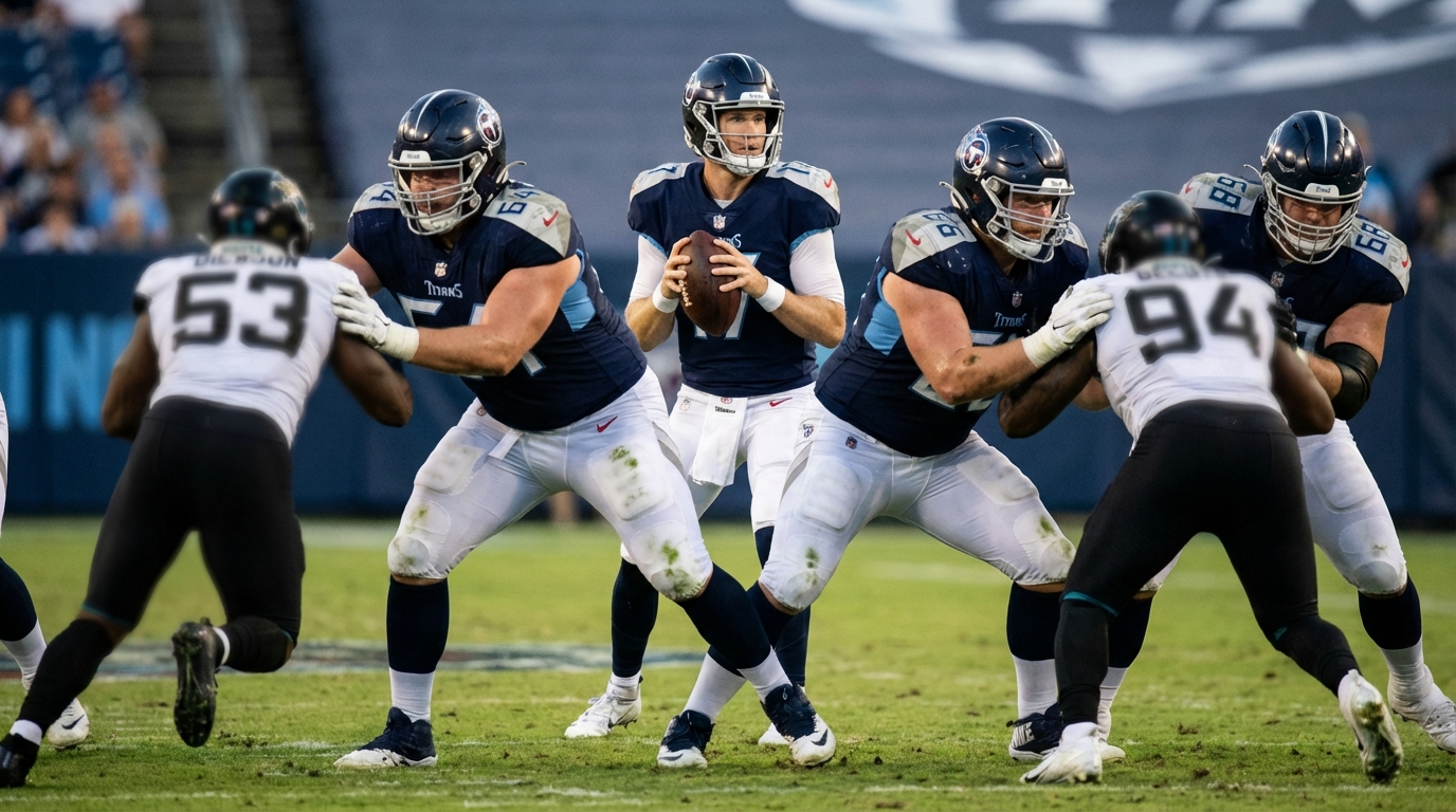 Offensive linemen protecting a quarterback