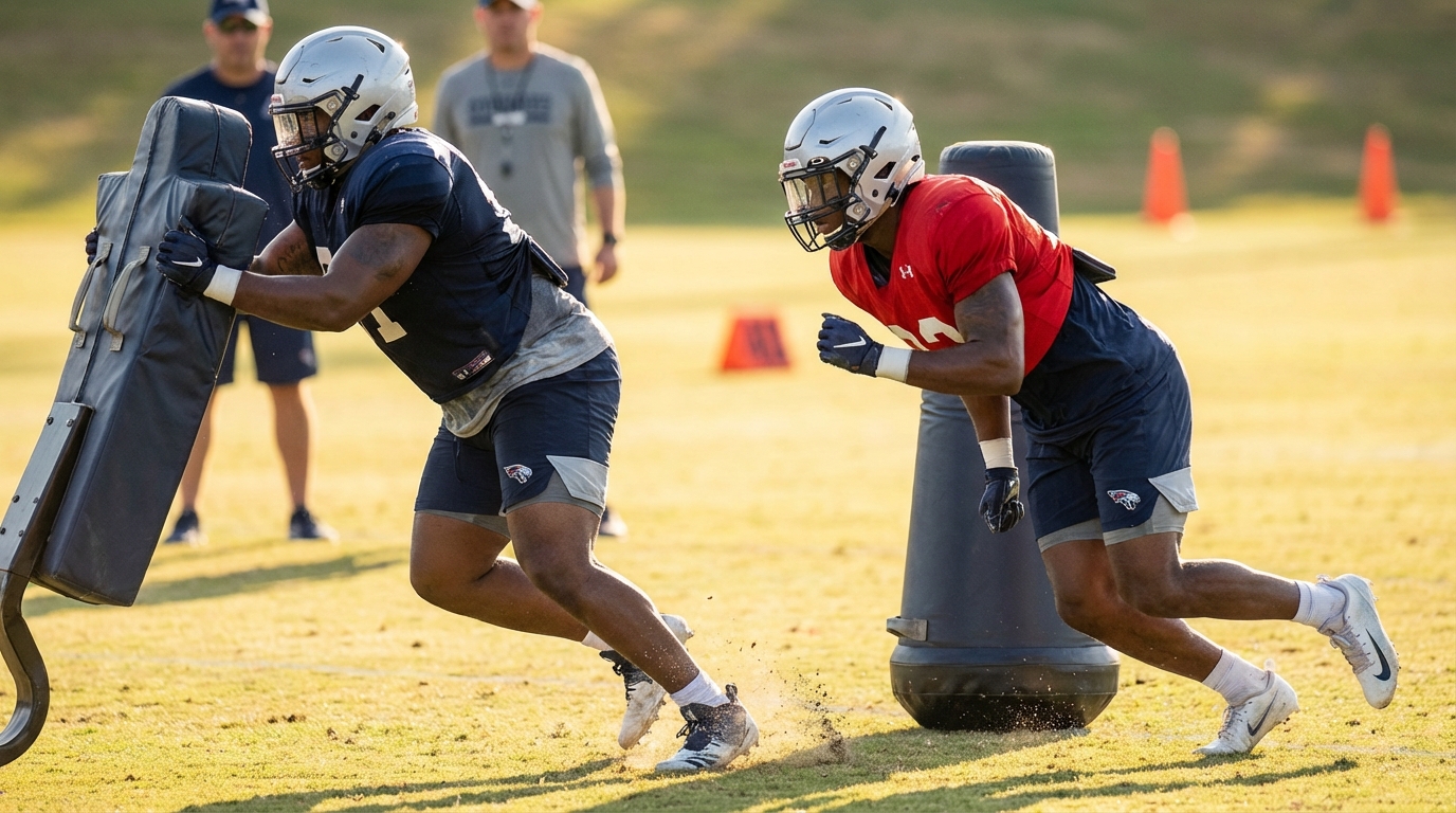 Patriots defenders practicing