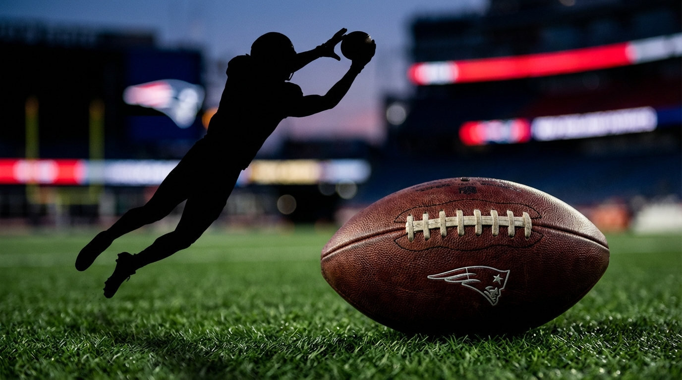 AJ Brown silhouette catching a football with Patriots motif