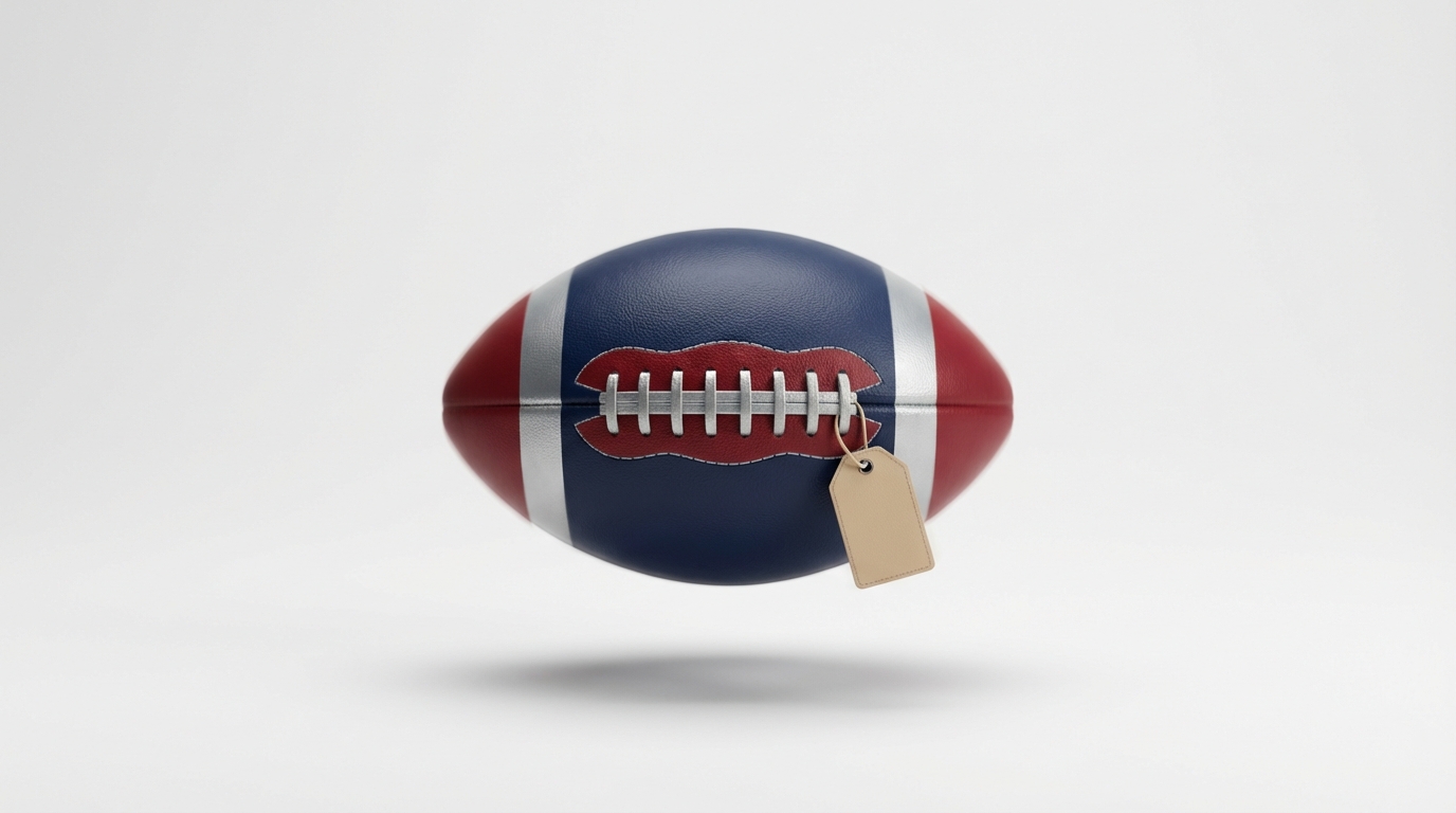 Patriots-themed football with franchise tag icon