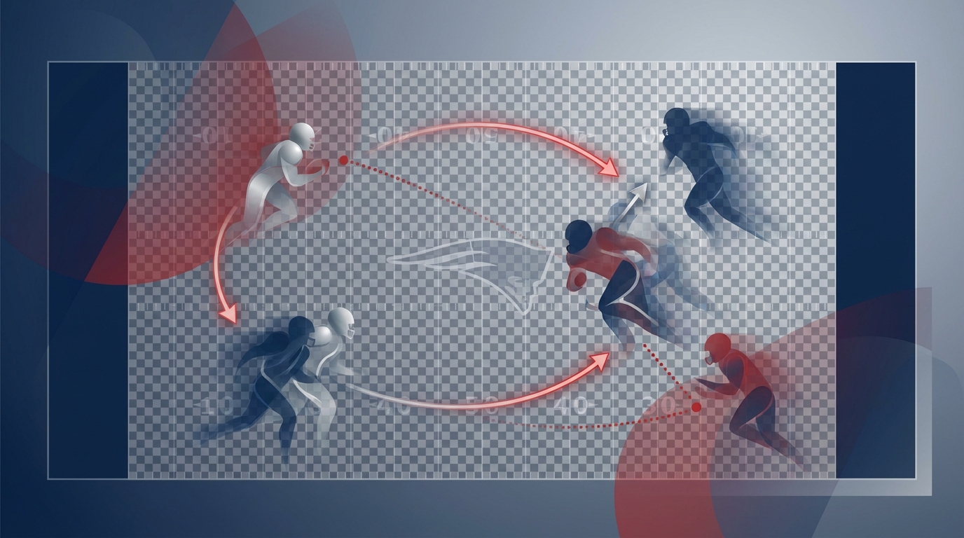 Abstract illustration of football roster dynamics using stylized silhouettes and shifting position lines