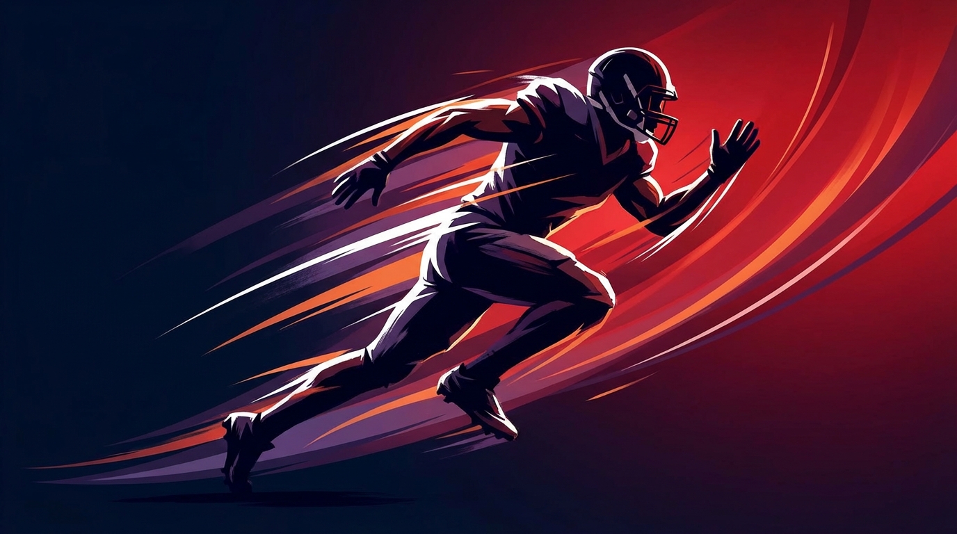 Stylized football edge rusher mid-leap
