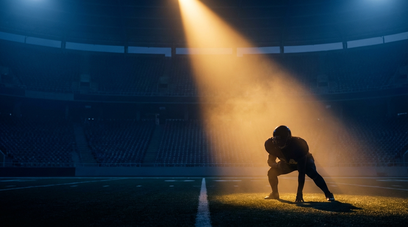 Spotlighted cornerback silhouette