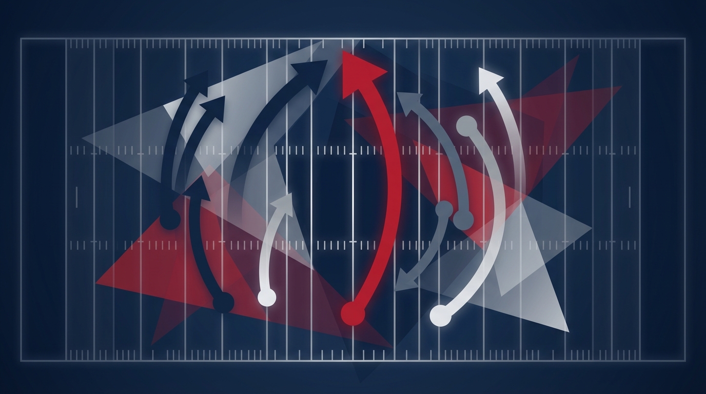 Abstract football offense visualization in Patriots colors