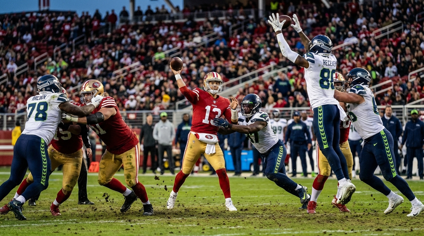 Dynamic football action scene capturing NFL transactions excitement