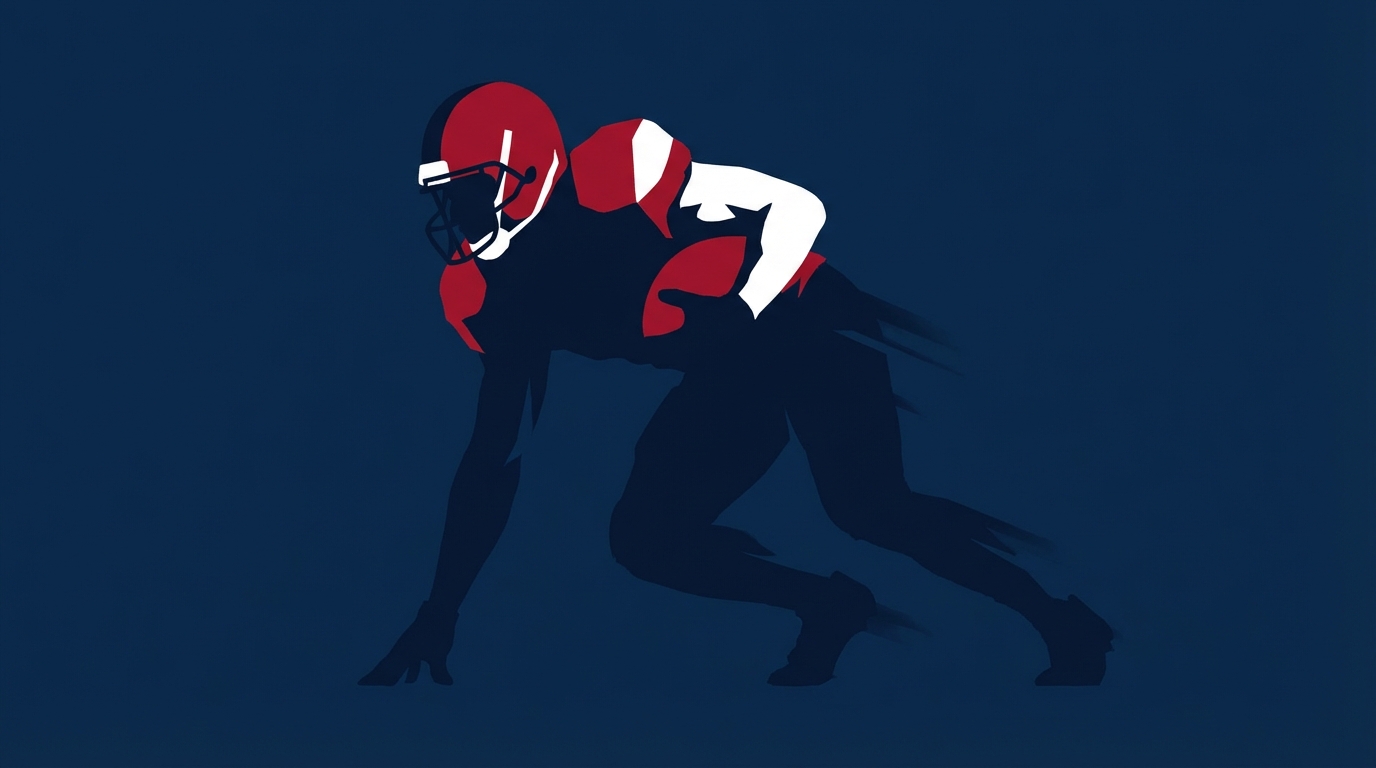 Silhouette of a football player in motion in Patriots colors red, white, and navy blue