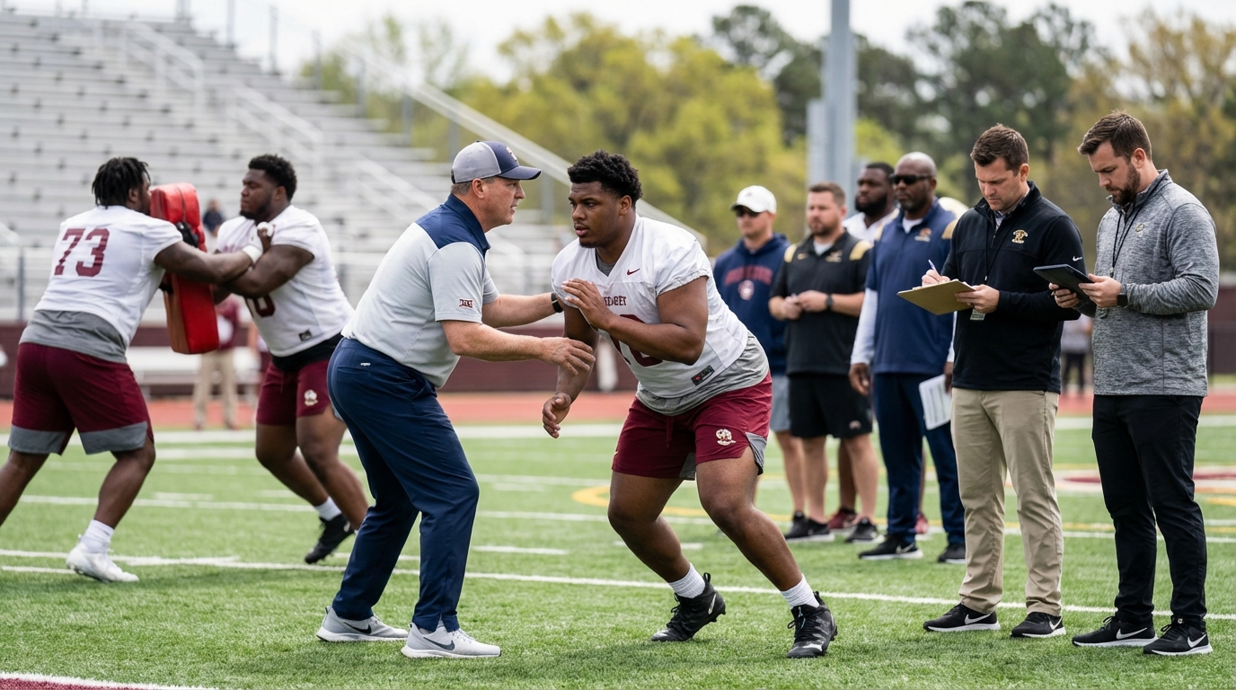 Football Pro Day scouting scene