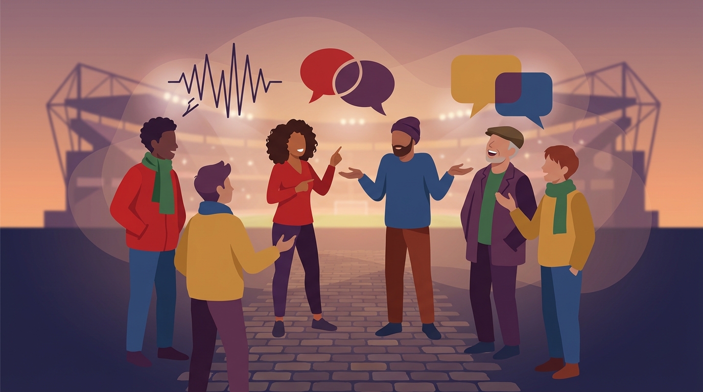 Fans debating outside stadium