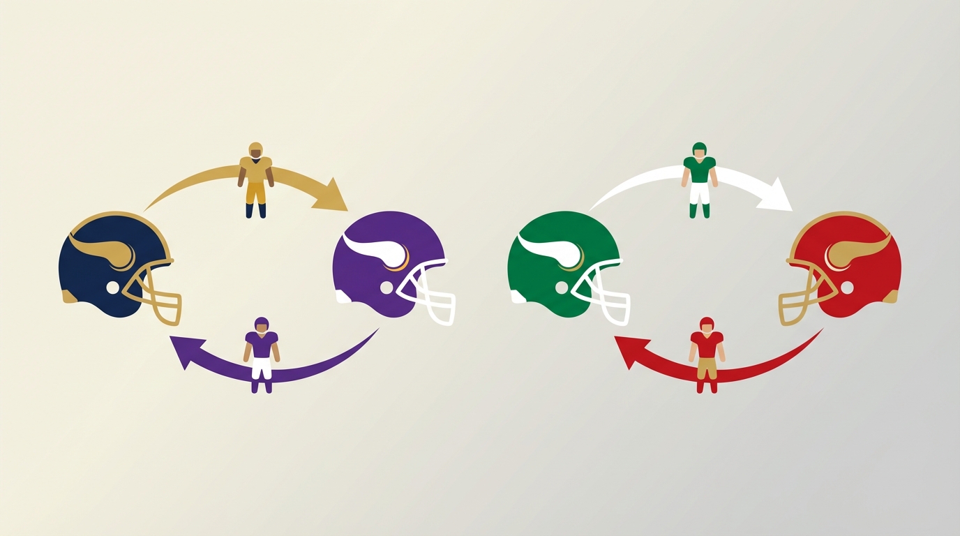 Stylized illustration of NFL player movement between teams