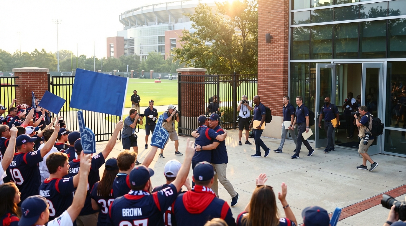Patriots fans and team staff during a free agency announcement