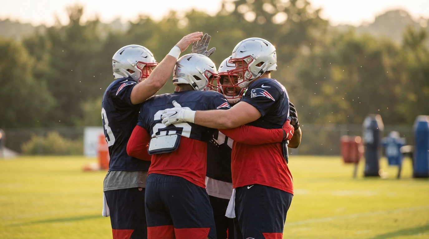 Patriots players celebrating a free agency signing