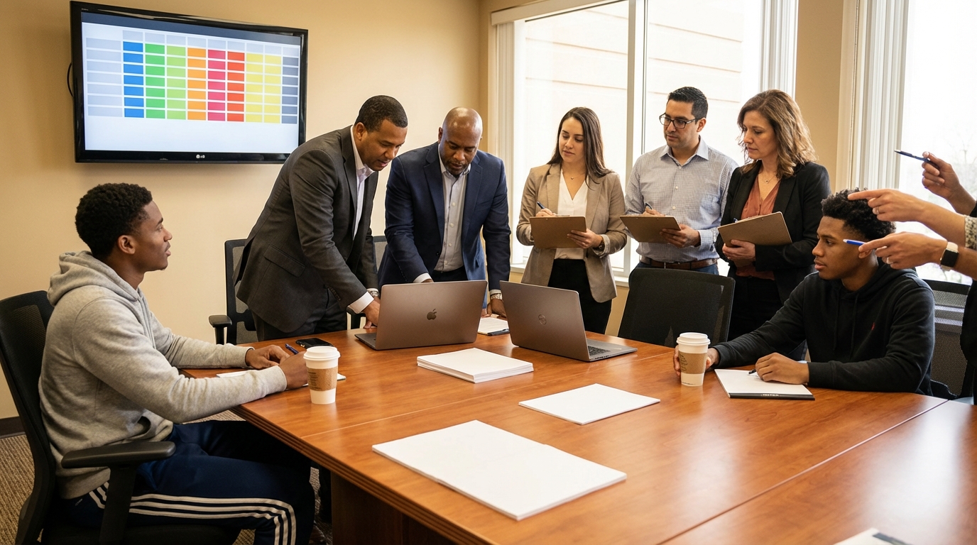 Football draft preparation scene
