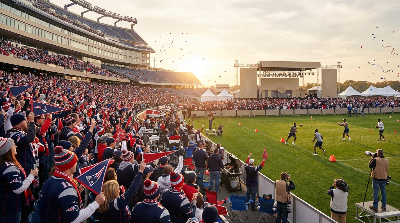 Gillette Stadium draft atmosphere with enthusiastic Patriots fans and local pro day activities