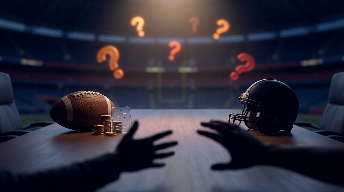 Dramatic header image representing Patriots trade rumors