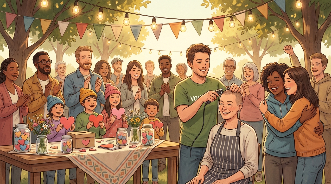 Community head-shaving charity scene