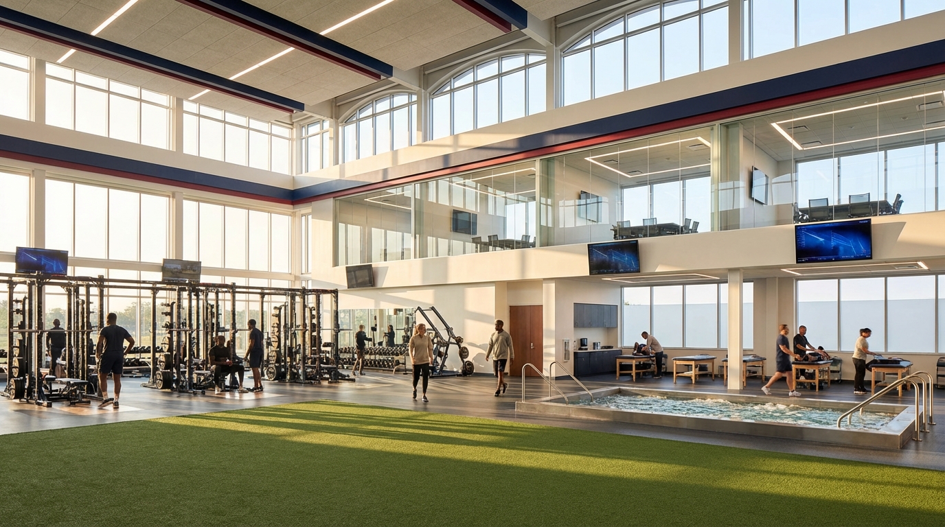 New Balance Training Facility interior showing turf, weight room and recovery area symbolizing energy and innovation
