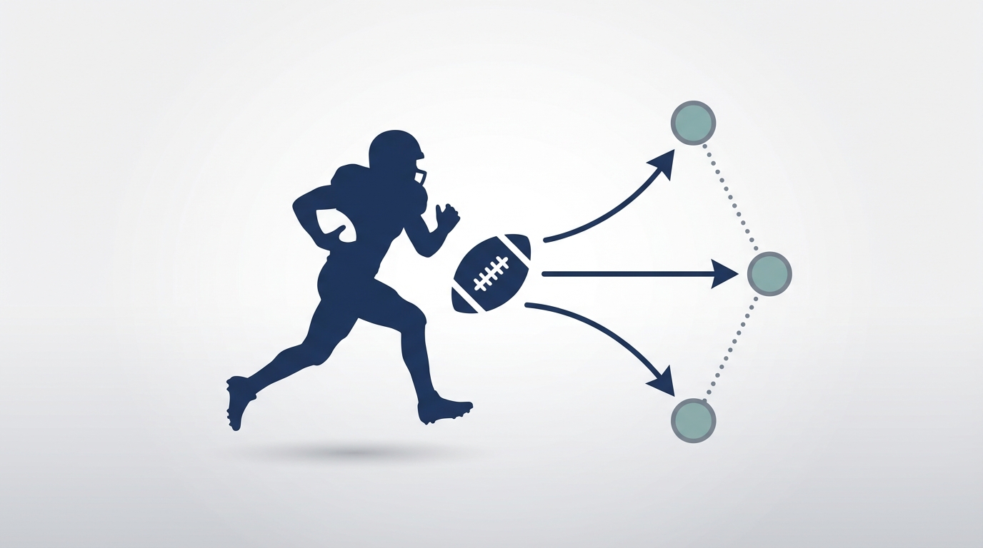 Silhouette of a football receiver with connecting arrows indicating trade destinations