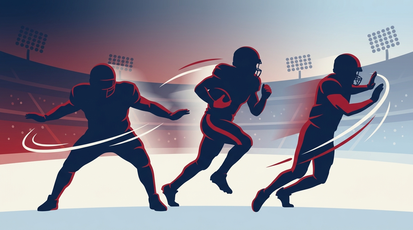 Silhouettes of three football players in action representing Kadyn Proctor, Breece Hall and Caleb Lomu