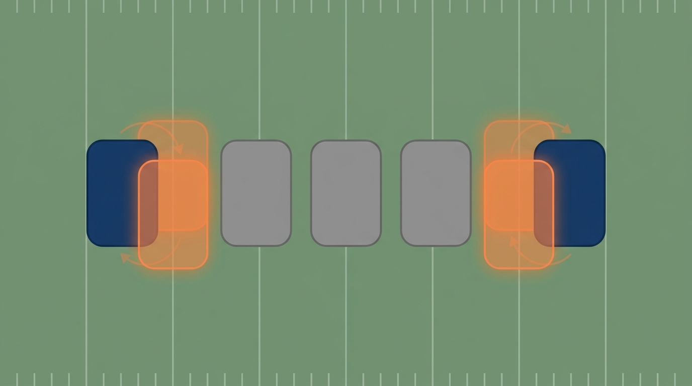 Overhead diagram of offensive line showing left and right tackle and swing tackle highlighted