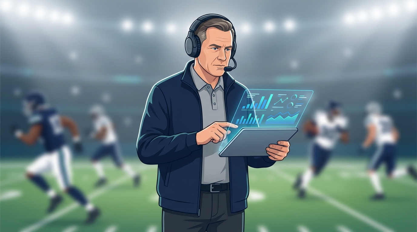Football coach balancing analytics and live game action