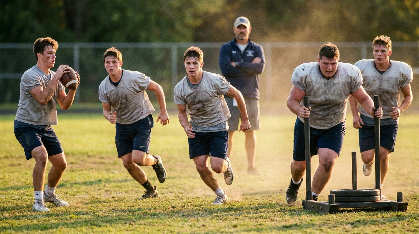 Undrafted Free Agents training during golden hour