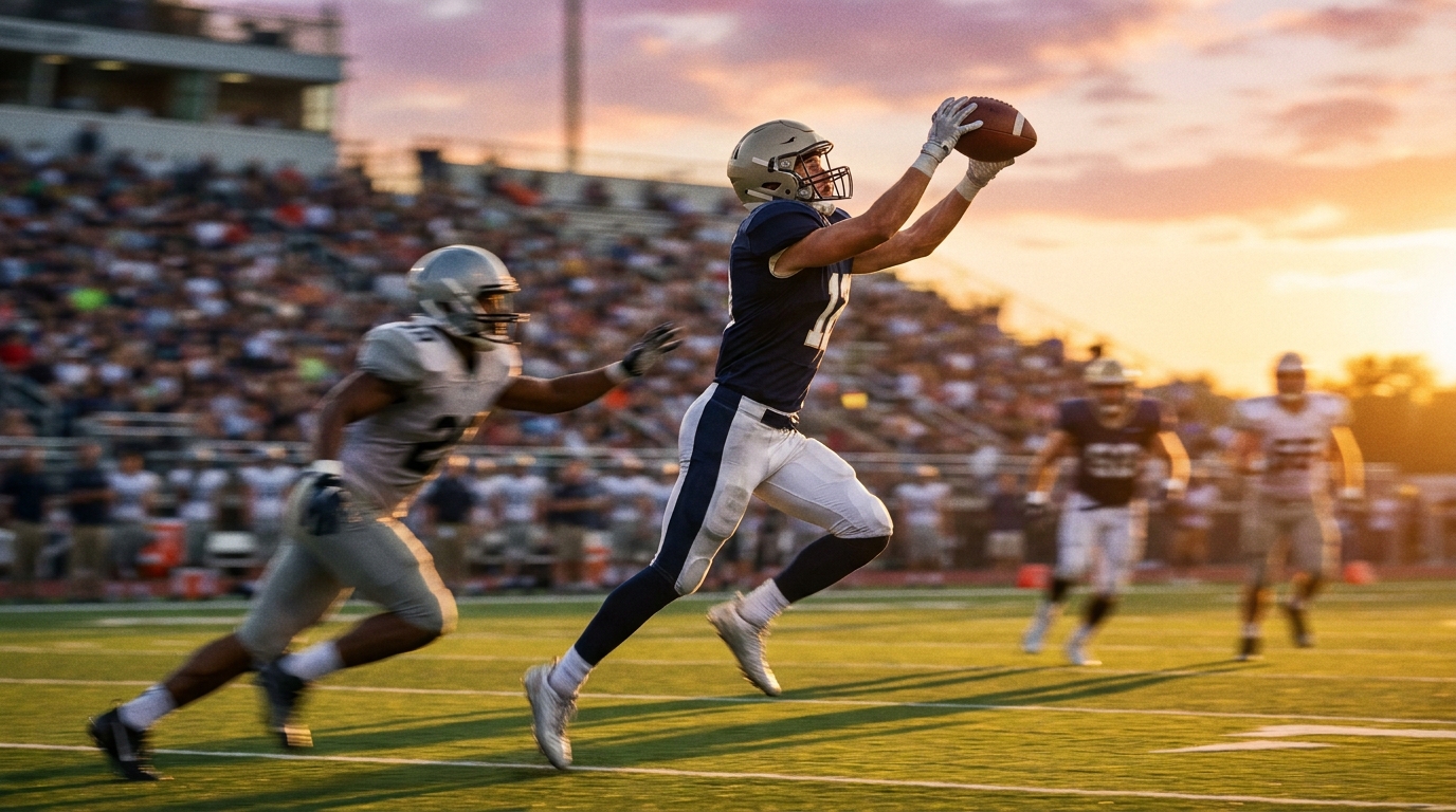 Wide receiver making a leaping catch