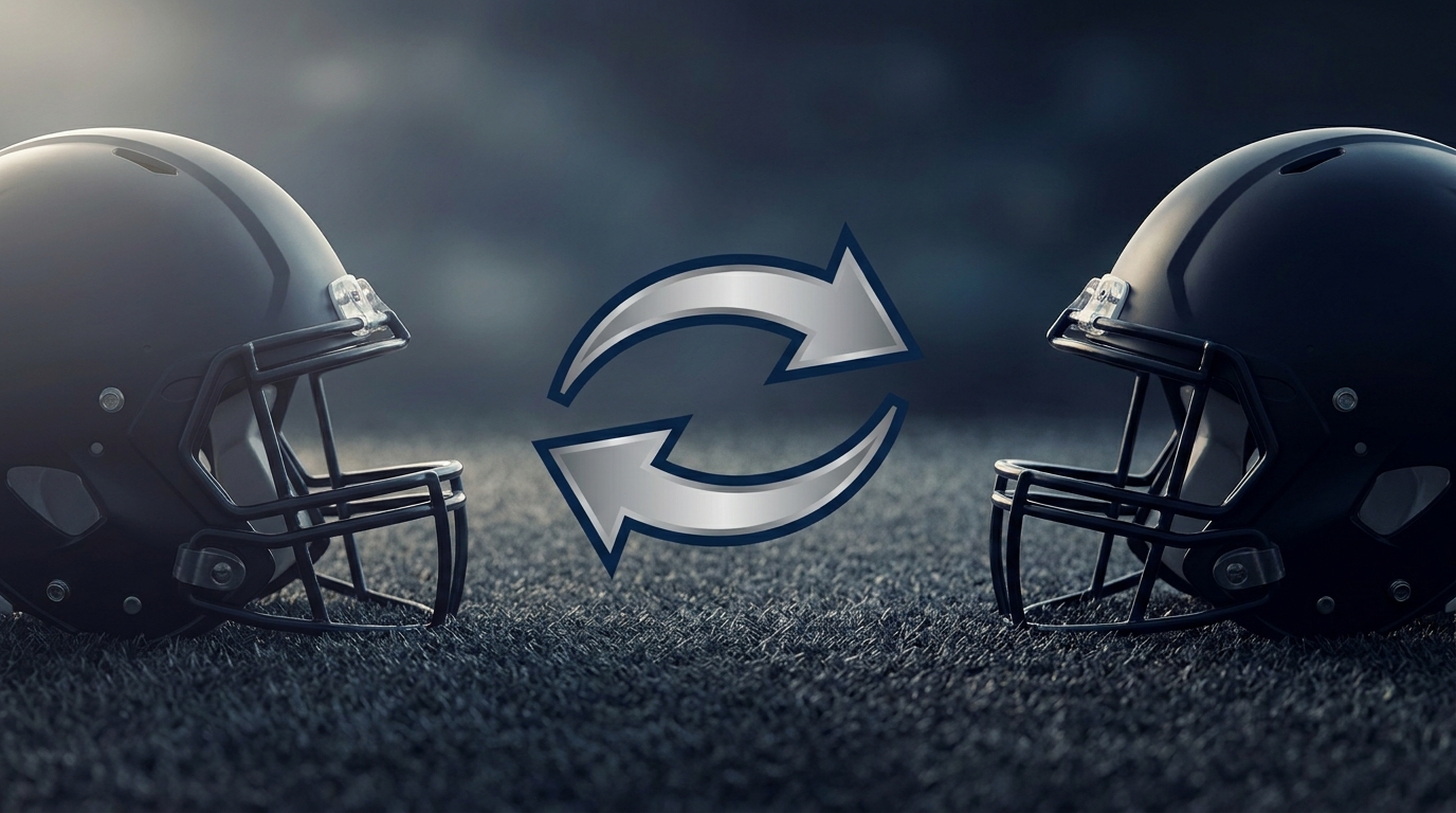 Football trade concept - helmets and trade arrow
