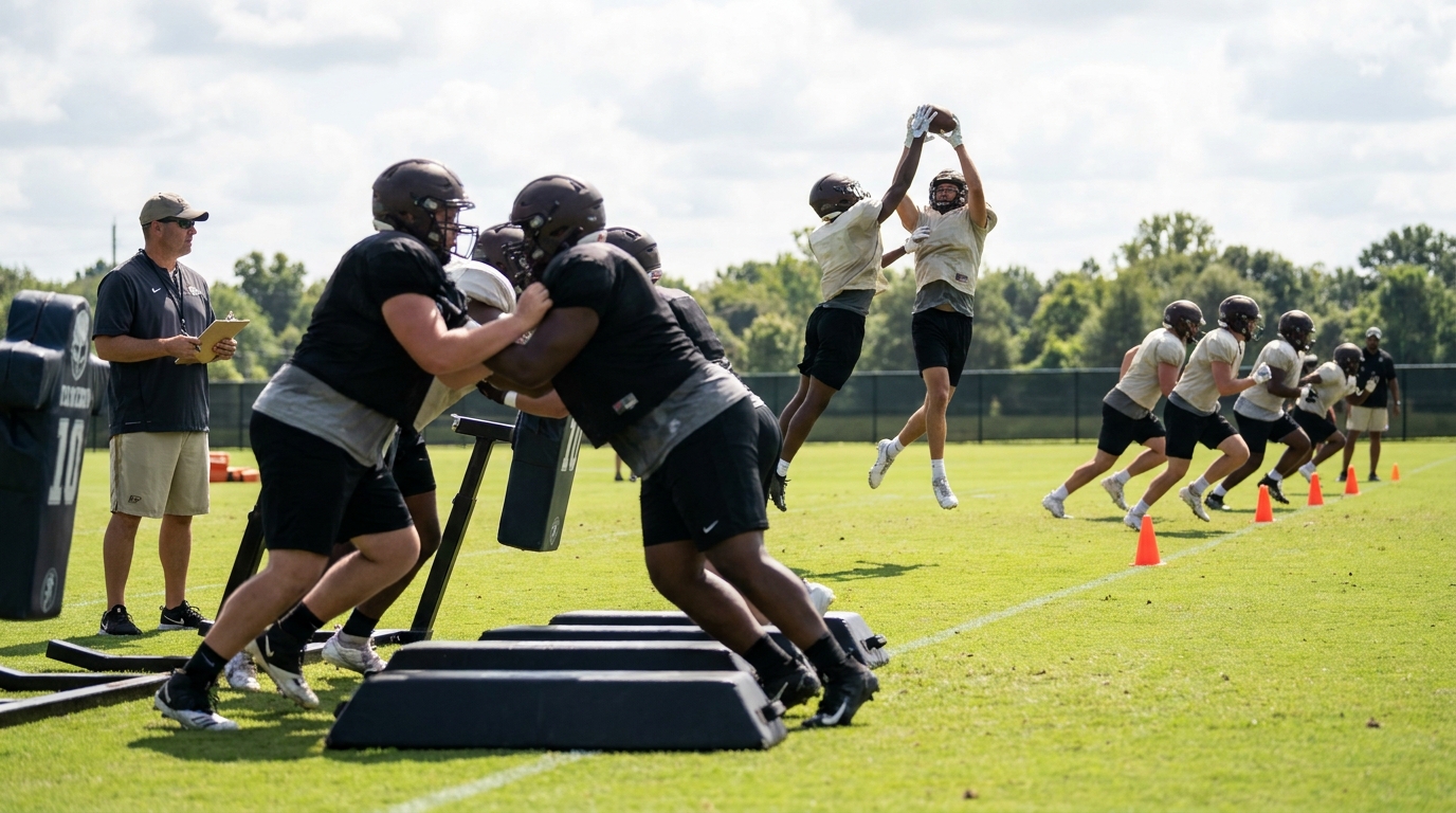 Football OTAs practice scene
