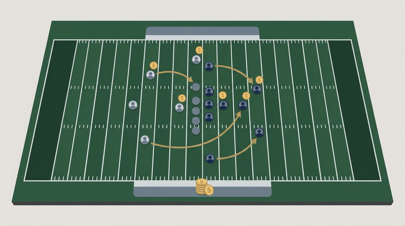 Football field illustrating cap space moves