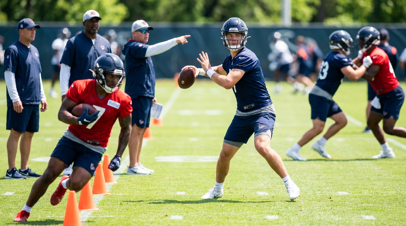 Quarterback and running back in dynamic OTA practice