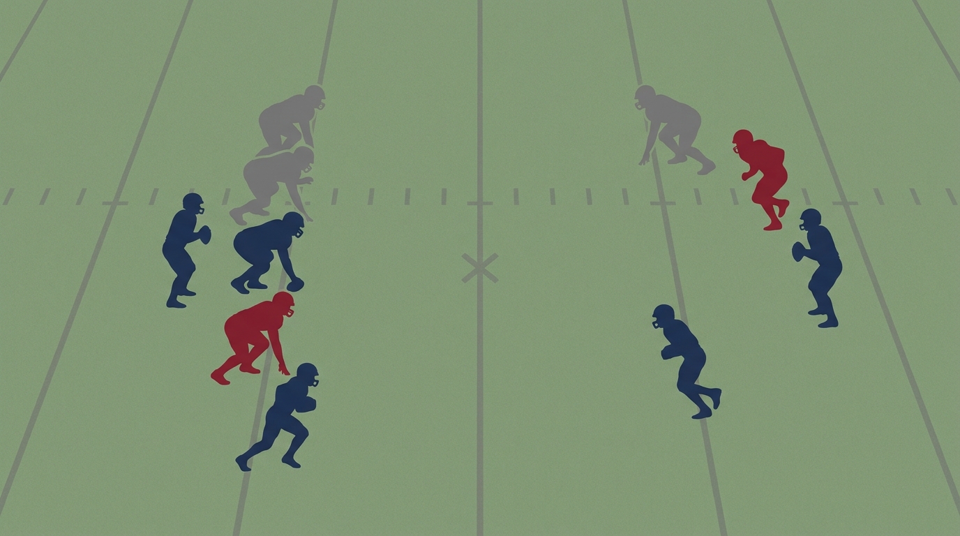 Football field diagram showing Patriots backfield and quarterback positions