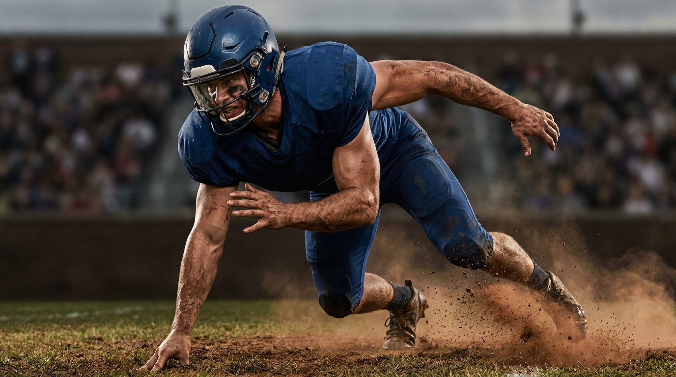 Defensive player exploding off the line with wrestler mentality