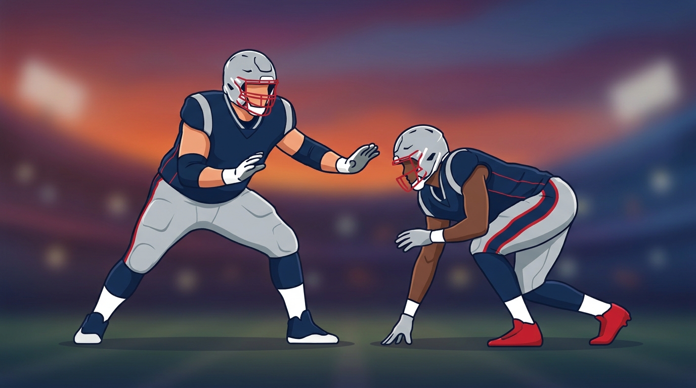 Two football players representing the Patriots' 2026 draft picks
