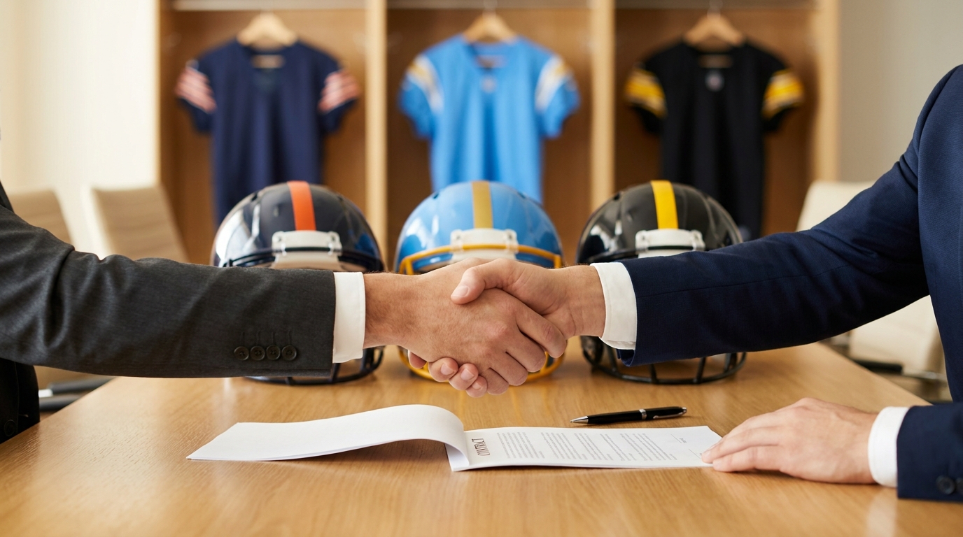 Football helmets and rookie signing concept