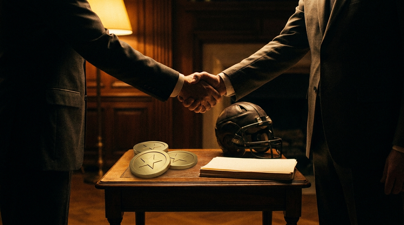 Handshake over trade papers and draft tokens