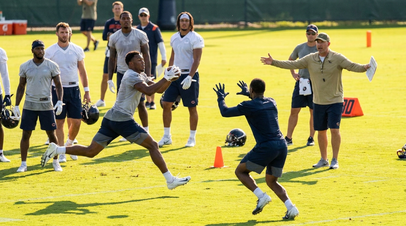 Football minicamp practice scene