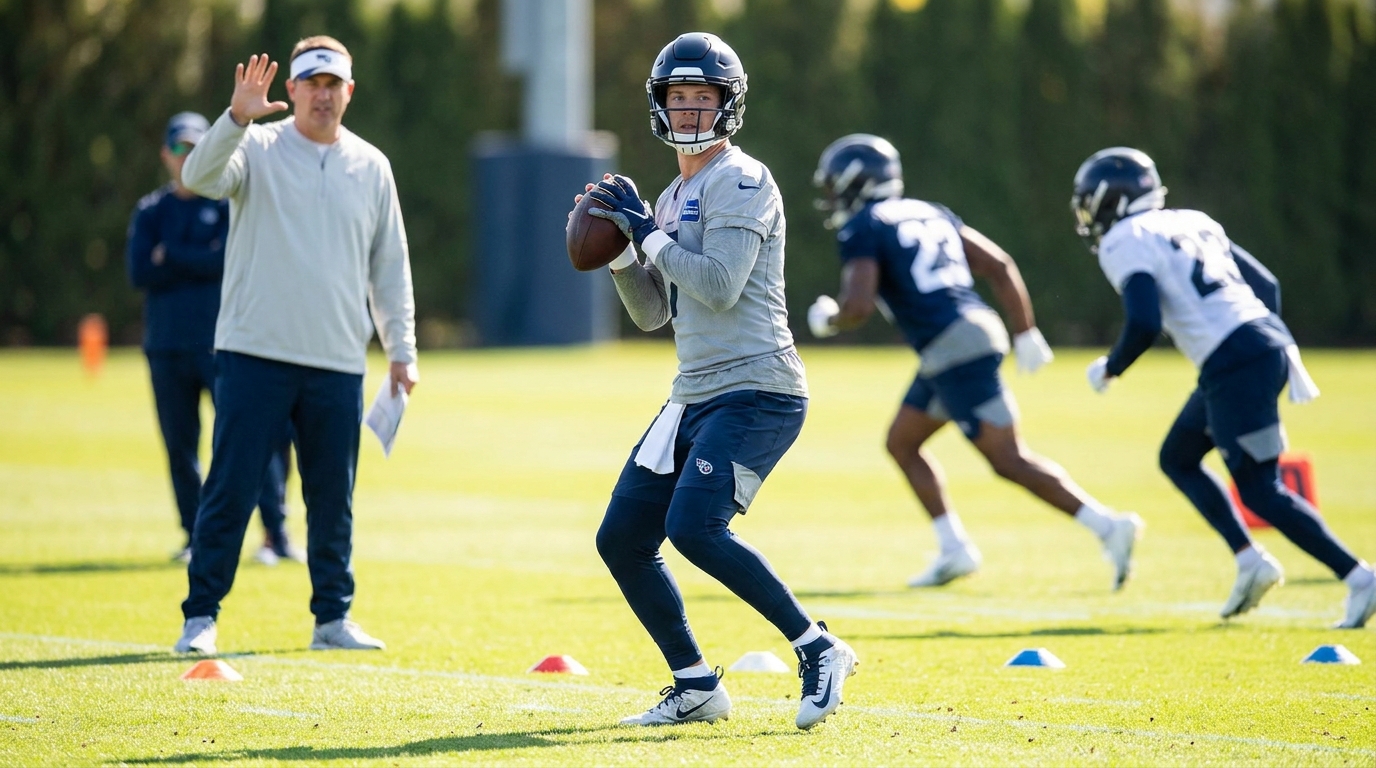 Quarterback practicing three-step drop and throw during training
