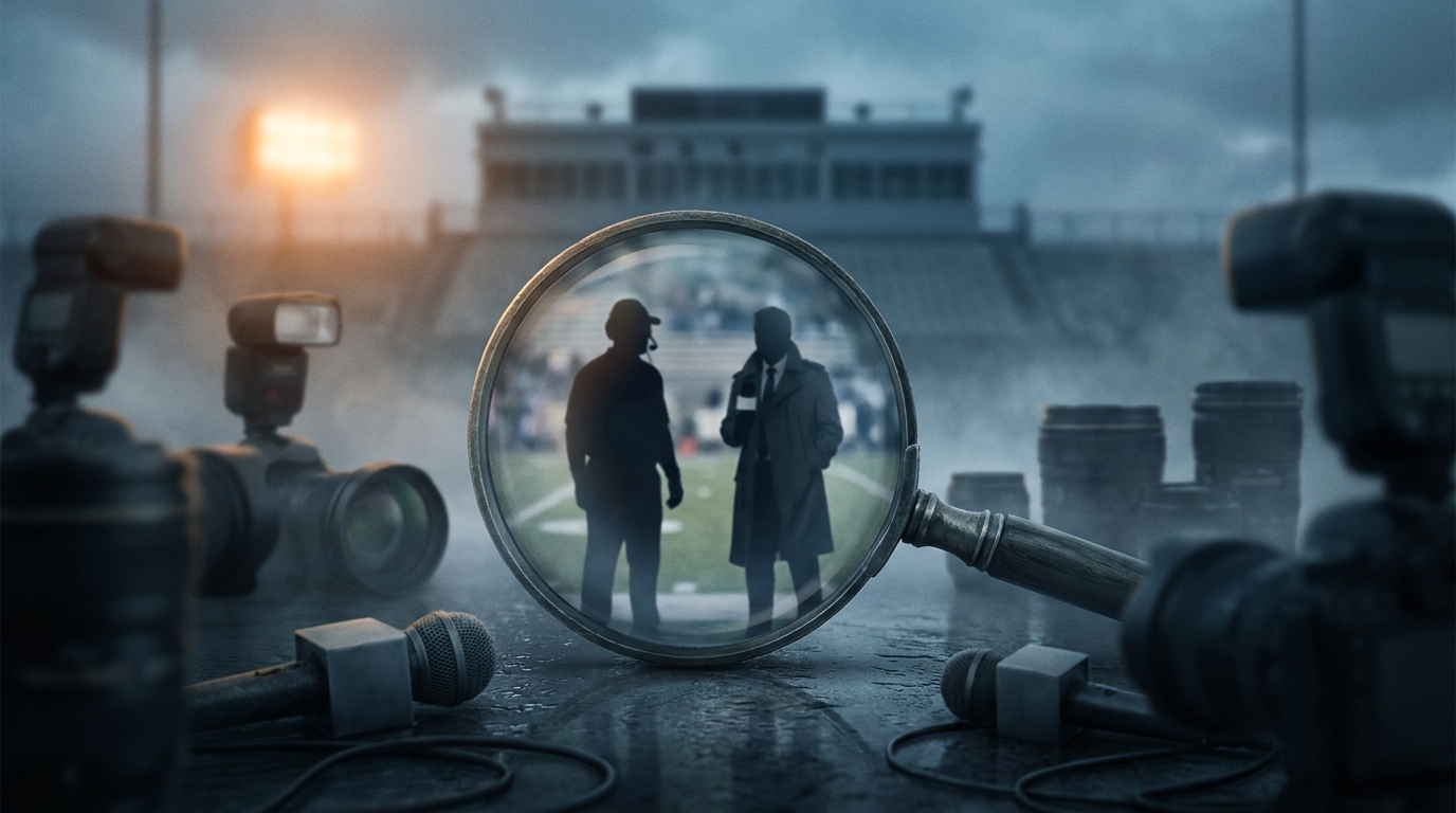 Magnifying glass over blurred sports sideline