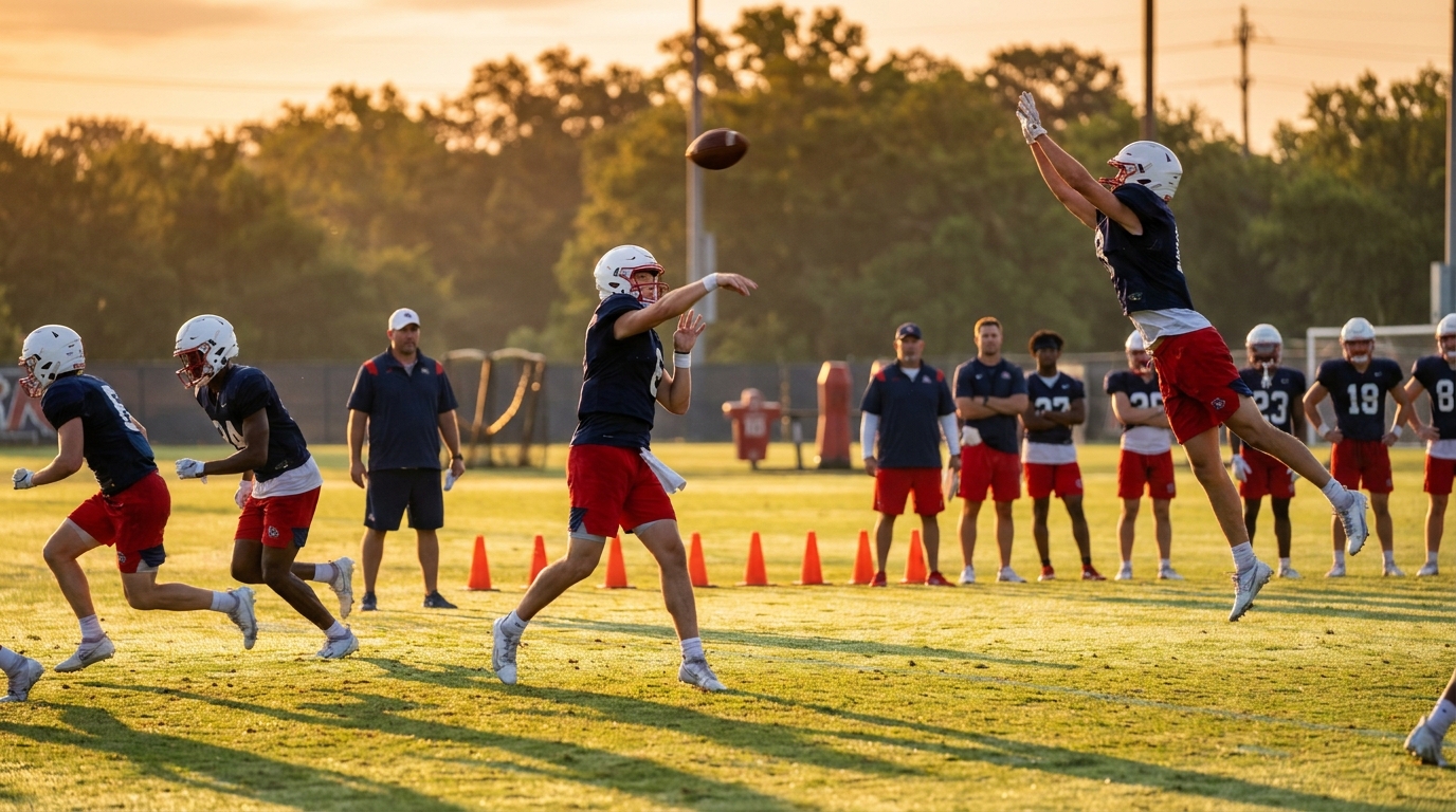 Photorealistic football minicamp practice scene