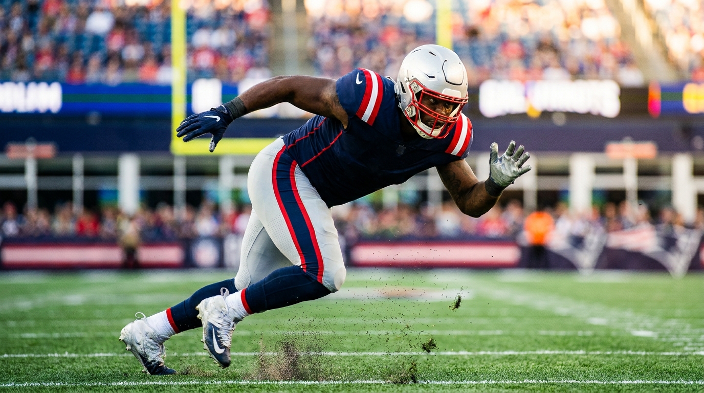 Defensive lineman bursting off the line