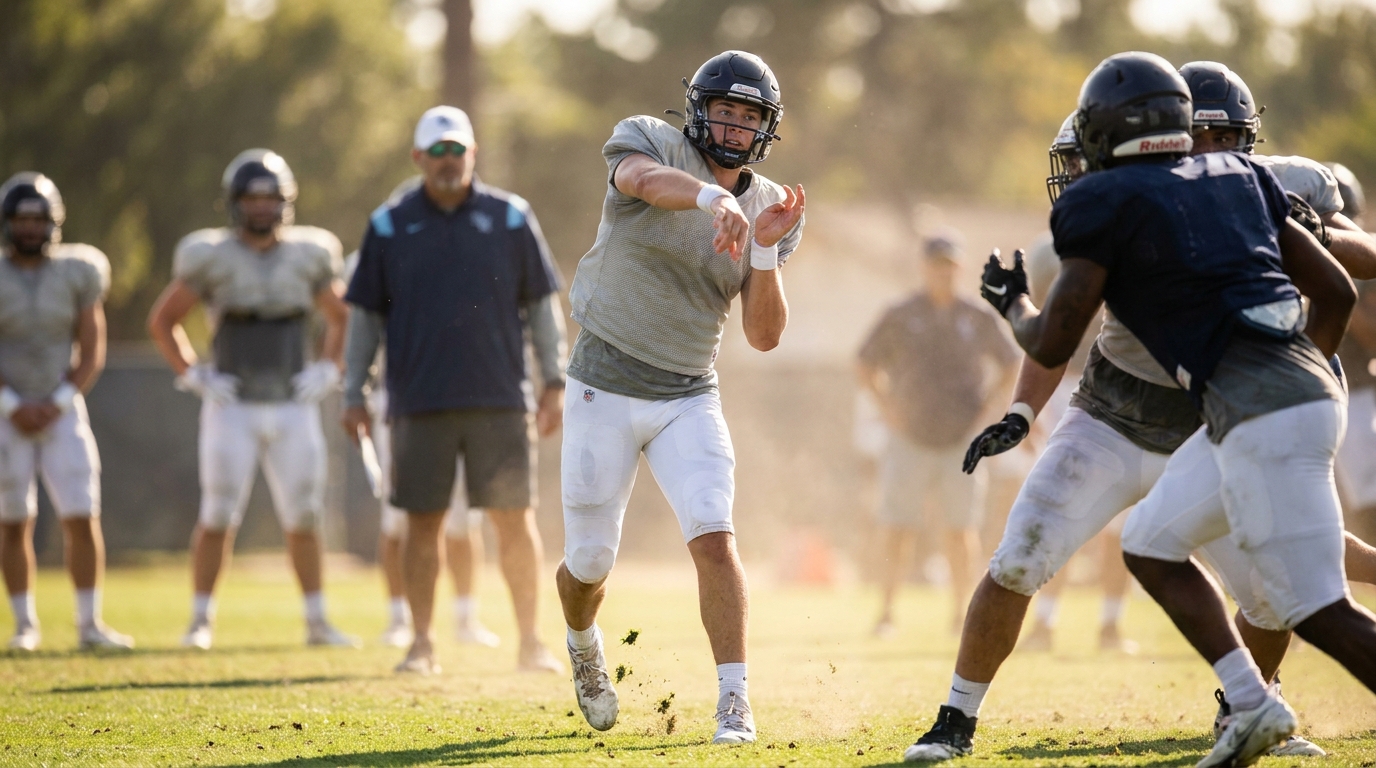 Drake Maye throws during Day 3 of Patriots Mini-Camp