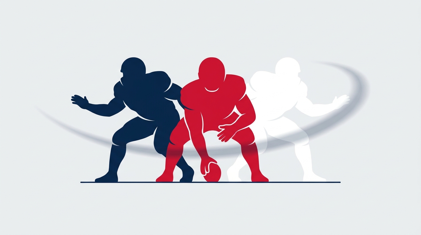 Illustration of a football player silhouette transitioning between left and right tackle positions