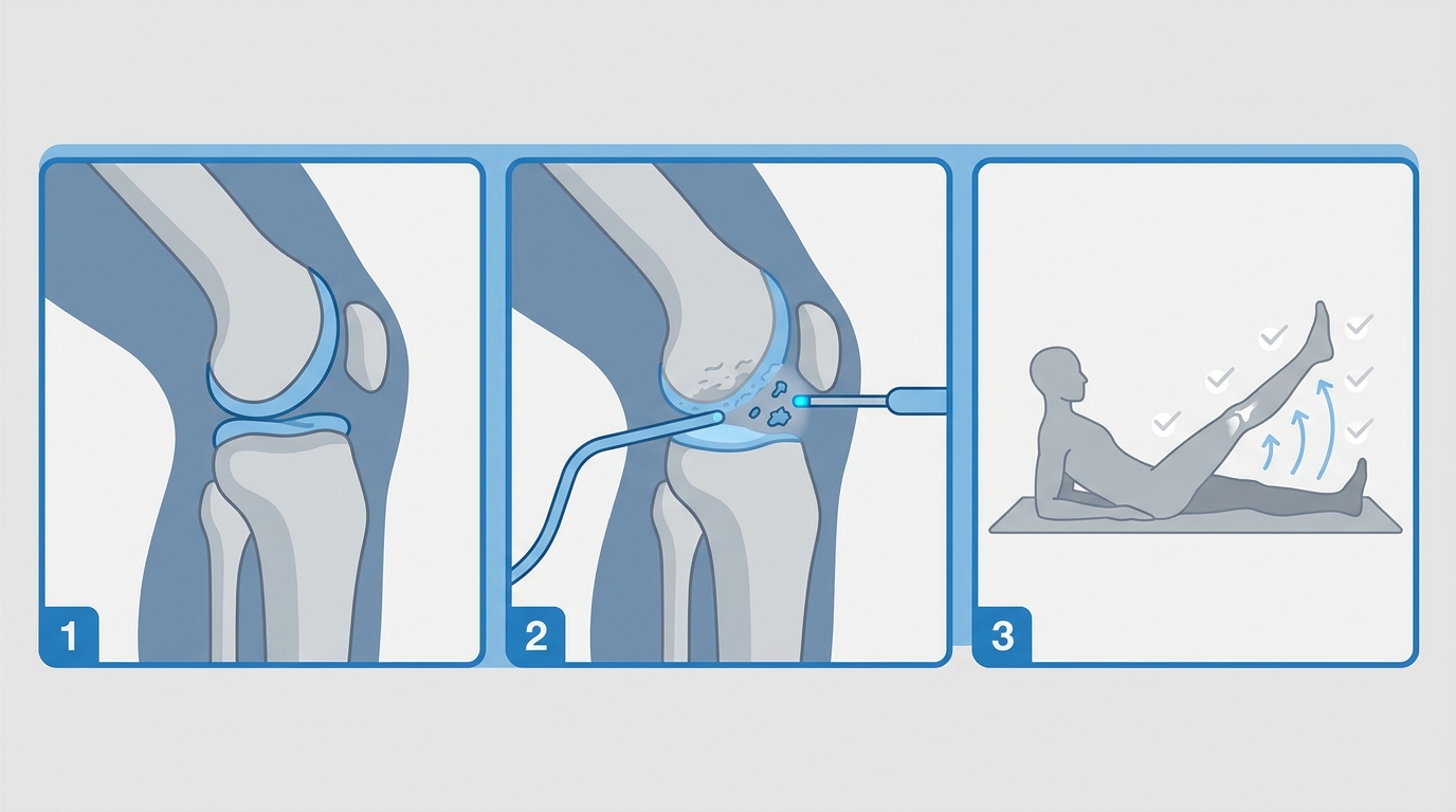 Knee procedure and rehabilitation illustration