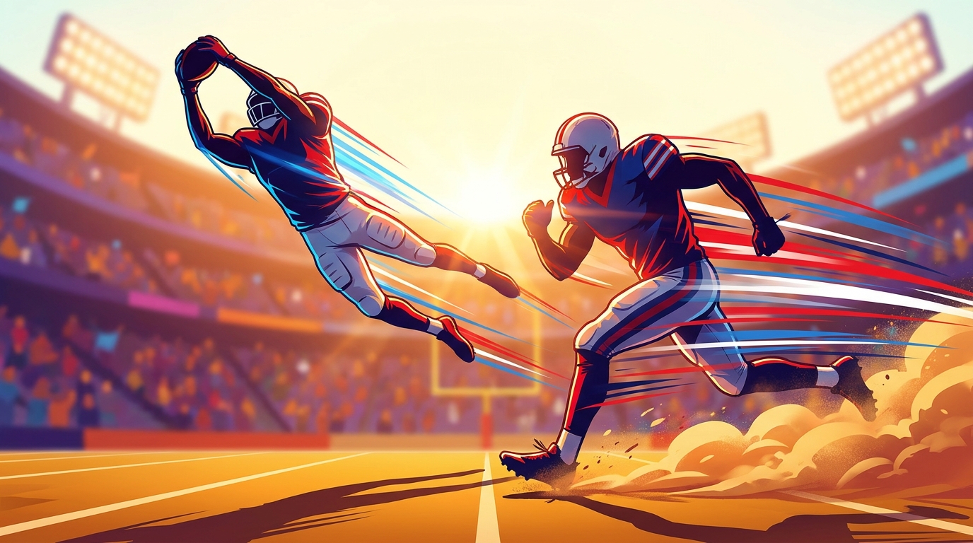 Two stylized Patriots receiving duo in motion