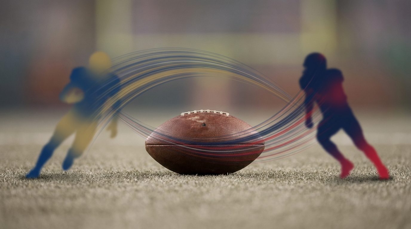 Stylized football with player silhouettes