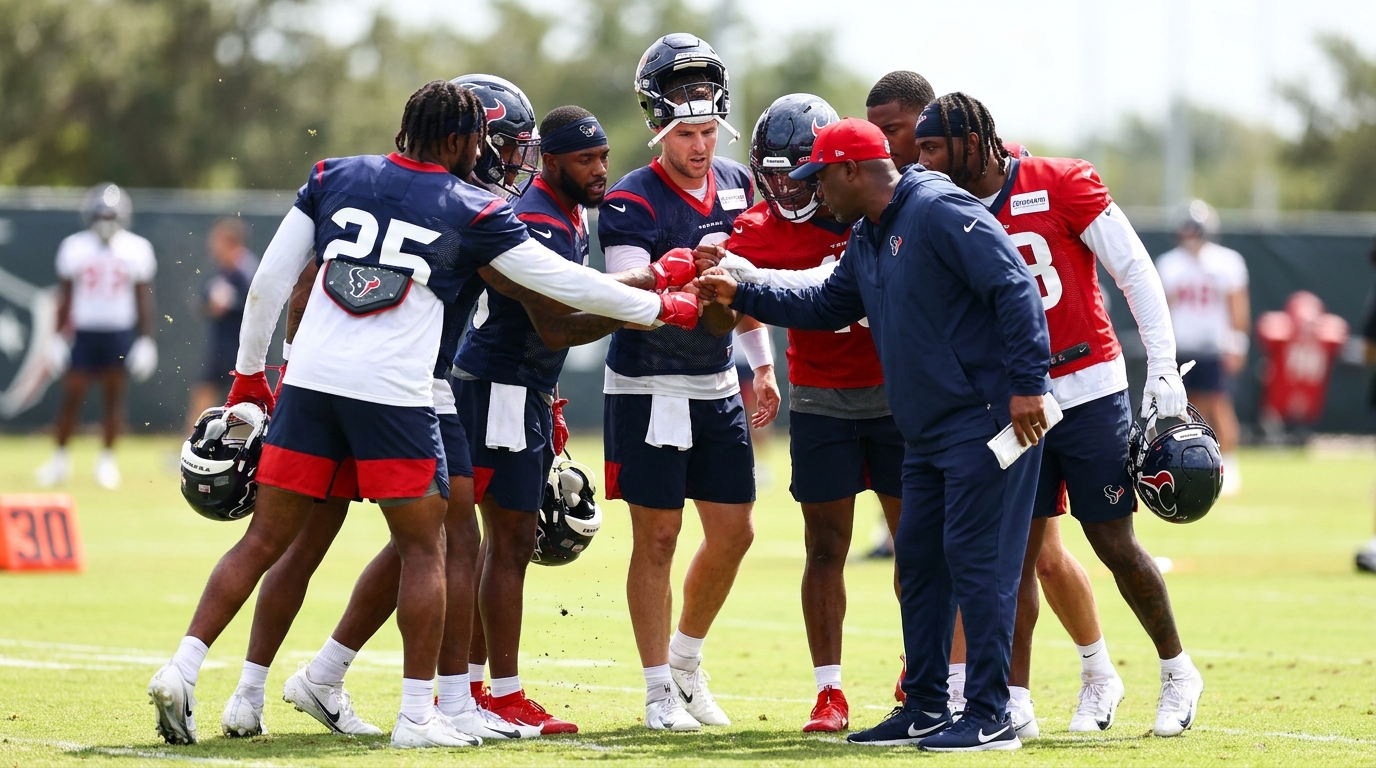 Patriots training camp huddle