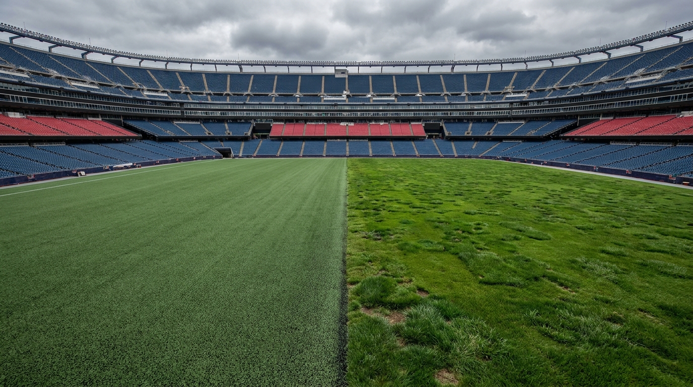 Gillette Stadium: turf and real grass contrast